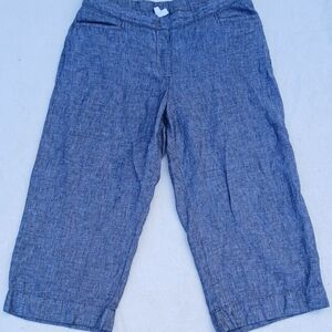 J. Jill 100% Love Linen Womens L Petite Grey Wide Leg Capri Pull On Side Zipper